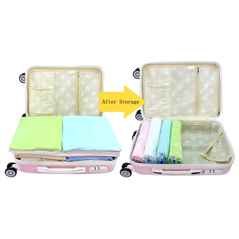 2023 Roll-Up Compression Vacuum Clothes Storage Bags Space Saver Foldable Travel Luggage Seal Pouch Home Package Packing Cube