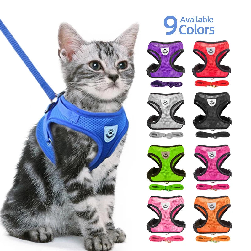 Cat Harness Vest Walking Lead Leash For Puppy Dogs Collar Polyester Adjustable Mesh Dog Harness For Small Medium Pet Accessories