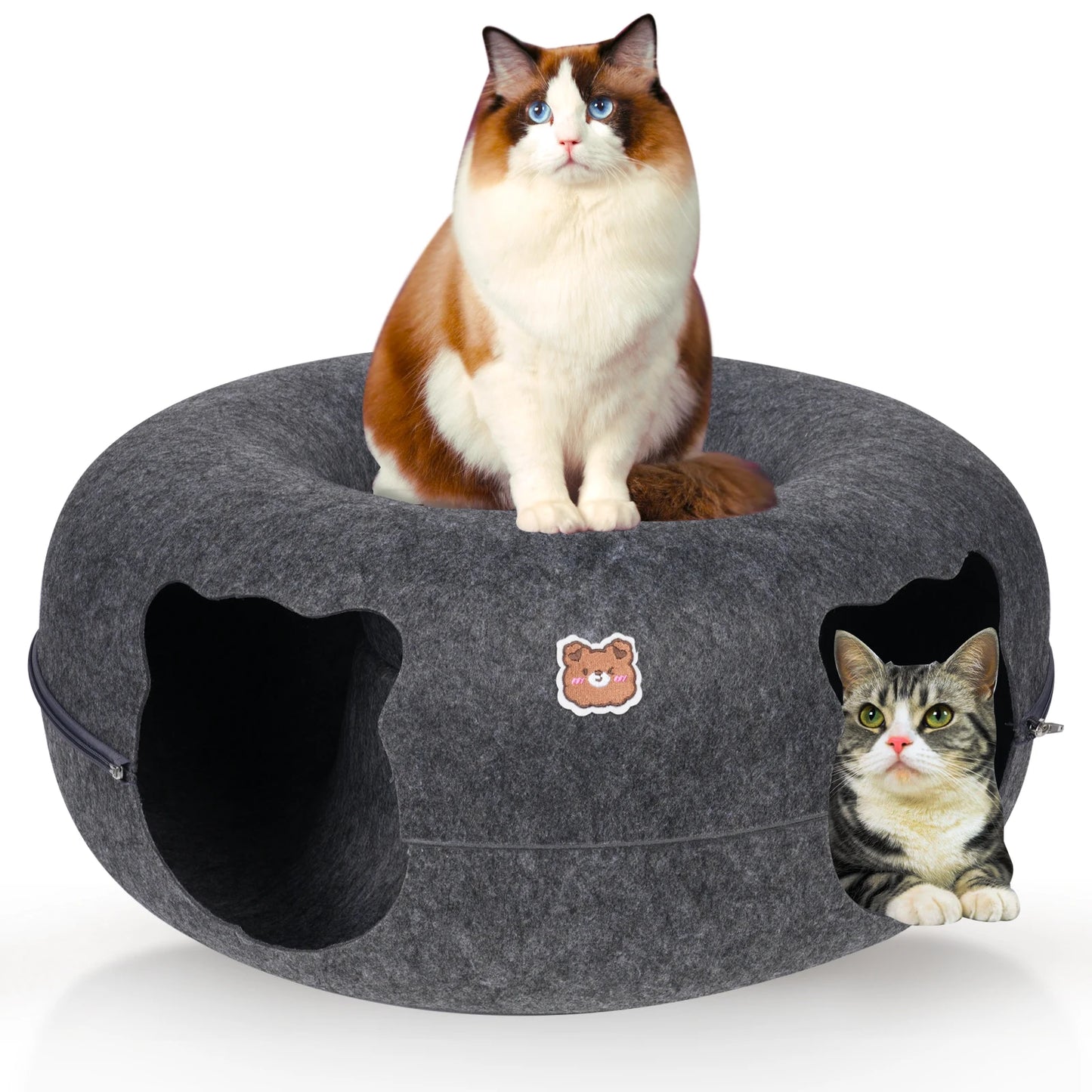 Cat Tunnel Bed for Cats Peekaboo Cat Cave Dual-Opening Cat Cave for Medium Large Cats Scratchable Donut Cat Bed Cat Donut Tunnel