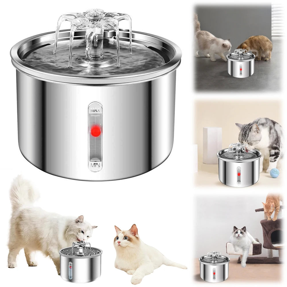 2L Automatic Pet Water Fountain 304 Stainless Steel Ultra-Quiet Pump Automatic Circulation Water Fountain for Cats Dogs