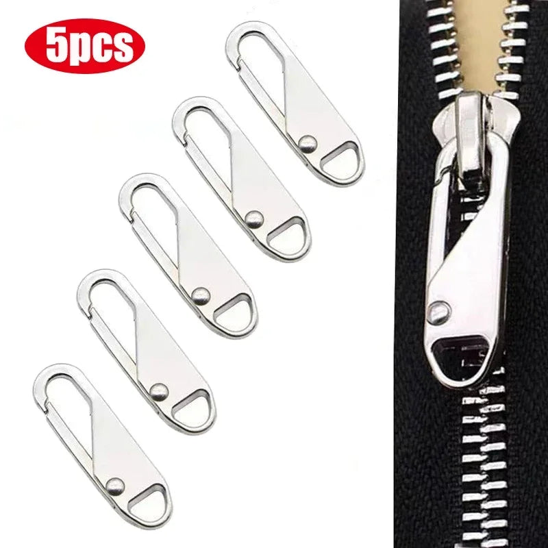 5Pcs Detachable Zipper Puller Metal Zipper Head Repair Kits Universal Replacement for Luggage Purse Bags Clothes Zipper Slider