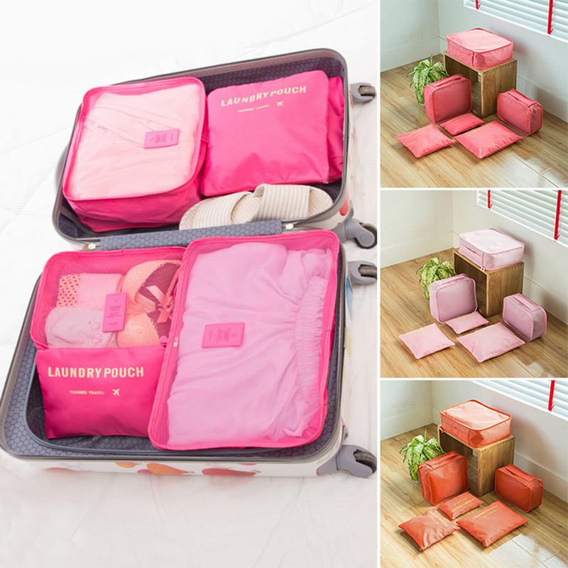 6 Pcs/Set Pink/Blue/Grey Travel Storage Bag Large Capacity Waterproof Luggage Clothing Underwear Storage Bag Bag With Zipper