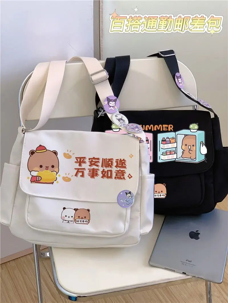 Cartoon bubu and Yier high-capacity Shoulder Bags Student Sports Crossbody Backpack Black White Messenger Bag Girl birthday gift