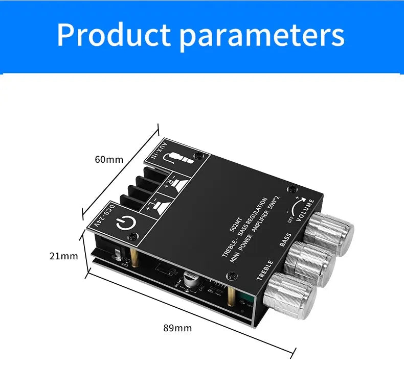 ZK-502MT Bluetooth 5.0 Subwoofer Amplifier Board 2.0 Channel High Power Audio Stereo Amplifier Board 2X50W Bass AMP