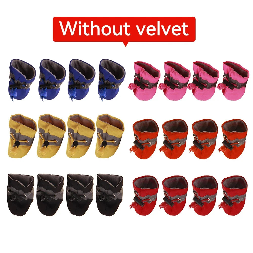 4pcs Antiskid Puppy Shoes Waterproof Winter Pet Dog Anti-slip Rain Snow Boots Footwear Thick Warm Prewalkers Socks Booties