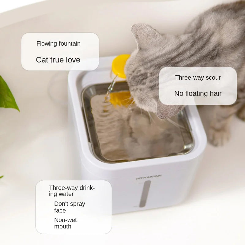 Automatic Cat Water Fountain with Stainless Steel Tray Recirculate Filtering Pet Cats Water Dispenser Auto Cat Drinker