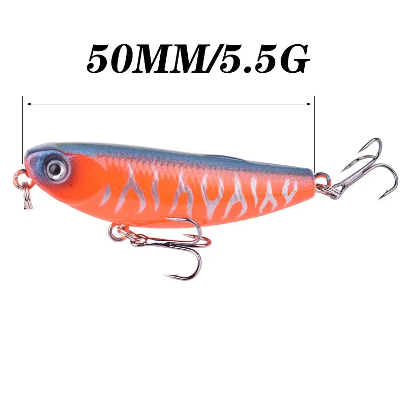 1 Pc Top Water Pencil Fishing Lure 5cm 5.5g Floating Dog Walking Wobblers Tackle Artificial Hard Bait with 10# Hooks for Bass