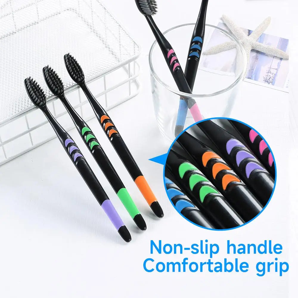 10 Pcs Family pack toothbrush, Bamboo Charcoal Soft Bristles Toothbrush, Travel Carry，Color random