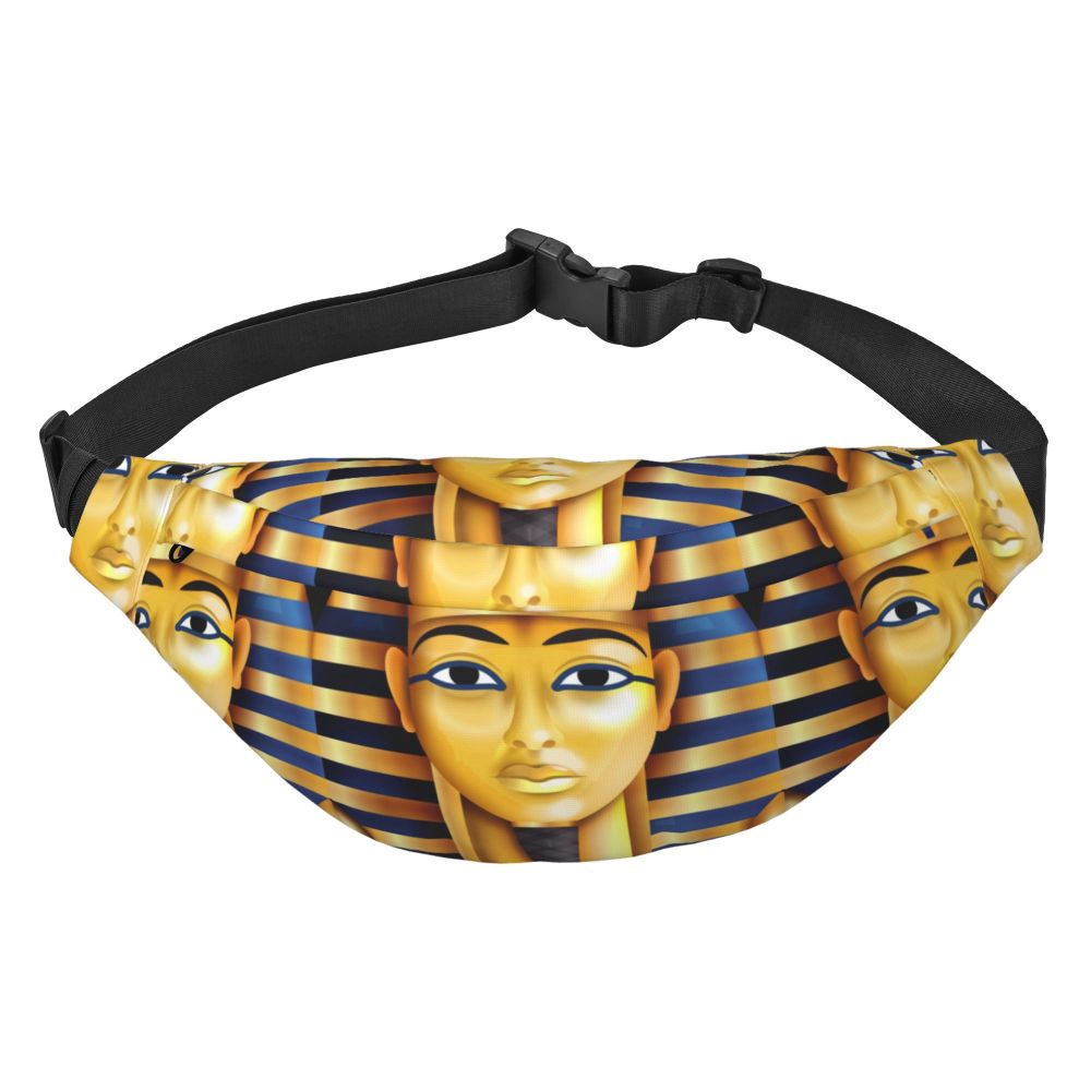 Ancient Gold Pharaoh Egypt King Tut Fanny Bag Custom Egyptian Hieroglyphic Sling Crossbody Waist Pack Hiking Phone Money Pouch