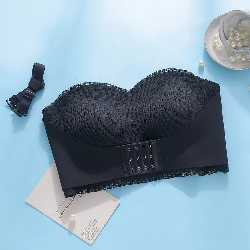 2PCS/Pack Women Invisible Tube Top Bra M-6XL Strapless Padded Wireless Push Up Front Closure Elastic Lady Bandeau Bra Underwear