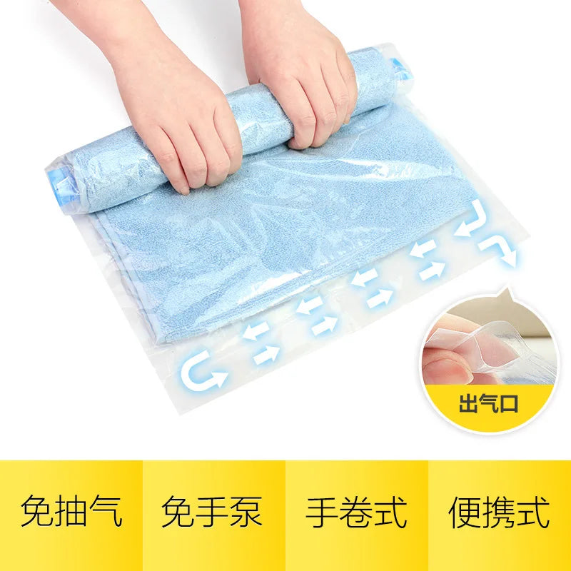 2023 Roll-Up Compression Vacuum Clothes Storage Bags Space Saver Foldable Travel Luggage Seal Pouch Home Package Packing Cube