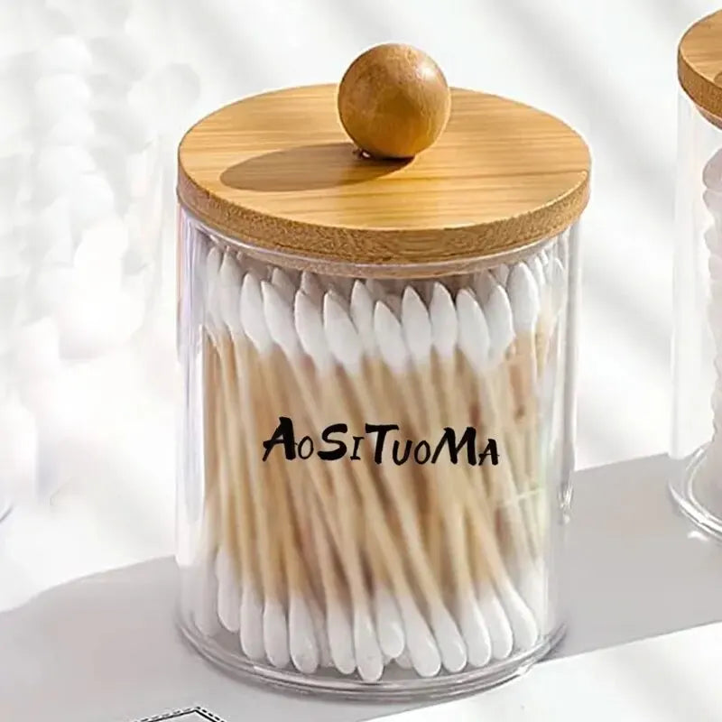 1pc High Appearance Level Transparent Cotton Swab Can Dustproof Storage Box Household Desktop Circular Storage Tank