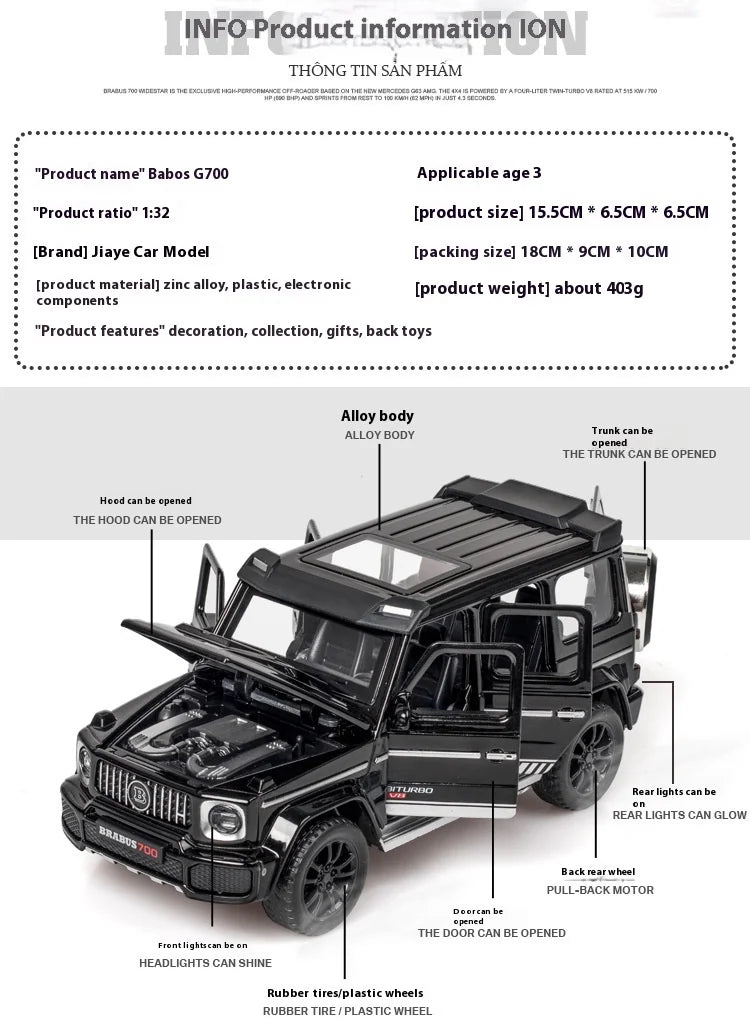 1/32 G700 Alloy Car Model Simulation Toy Diecast Vehicles Off-road SUV With Sound N Light Collectible Kids' Gift 1/32 G700 Alloy