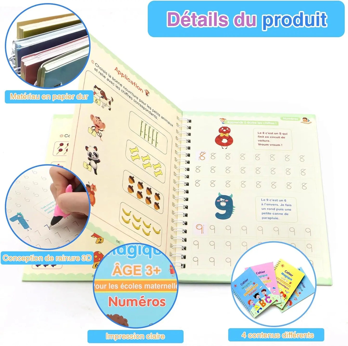 4 Books Magic Book Montessorii Educational Drawing Toys Montessori Education Kids Copy Exercise French Writing Notebook