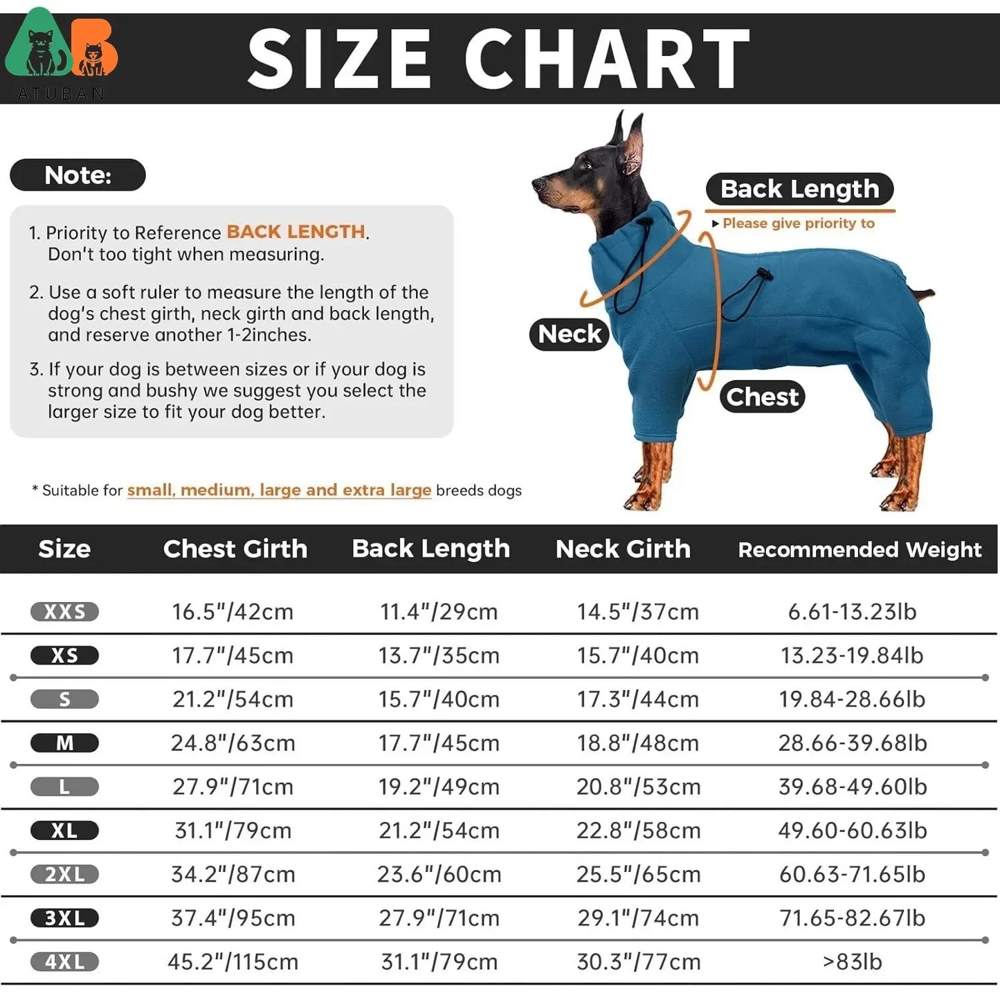 ATUBAN Dog Winter Coat Soft Fleece Pullover Pajamas, Pet Windproof Warm Cold Weather Jacket Vest Cozy Jumpsuit Apparel Clothes