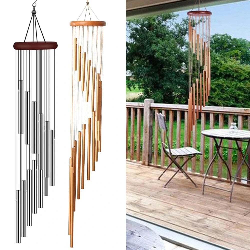 1piece 12 Tubes Aluminum Alloy Wind Chimes with Hook Gold/silver Bells for Outside Home Wedding Party Memorial Decoration Gifts