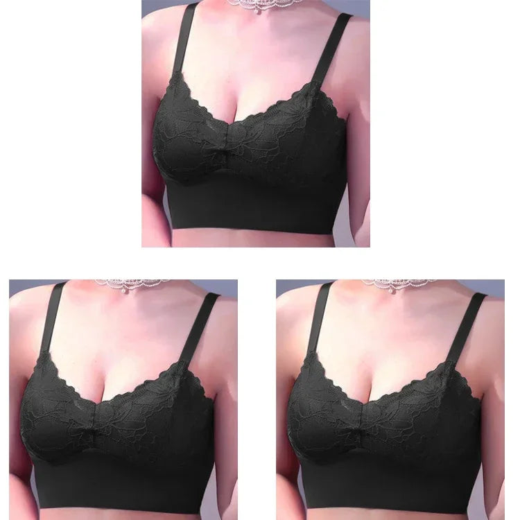 3pcs Ice Silk Seamless Lace Bra No Steel Ring Comfortable Large Size Bra vest bra Gather Anti Sagging Underwear