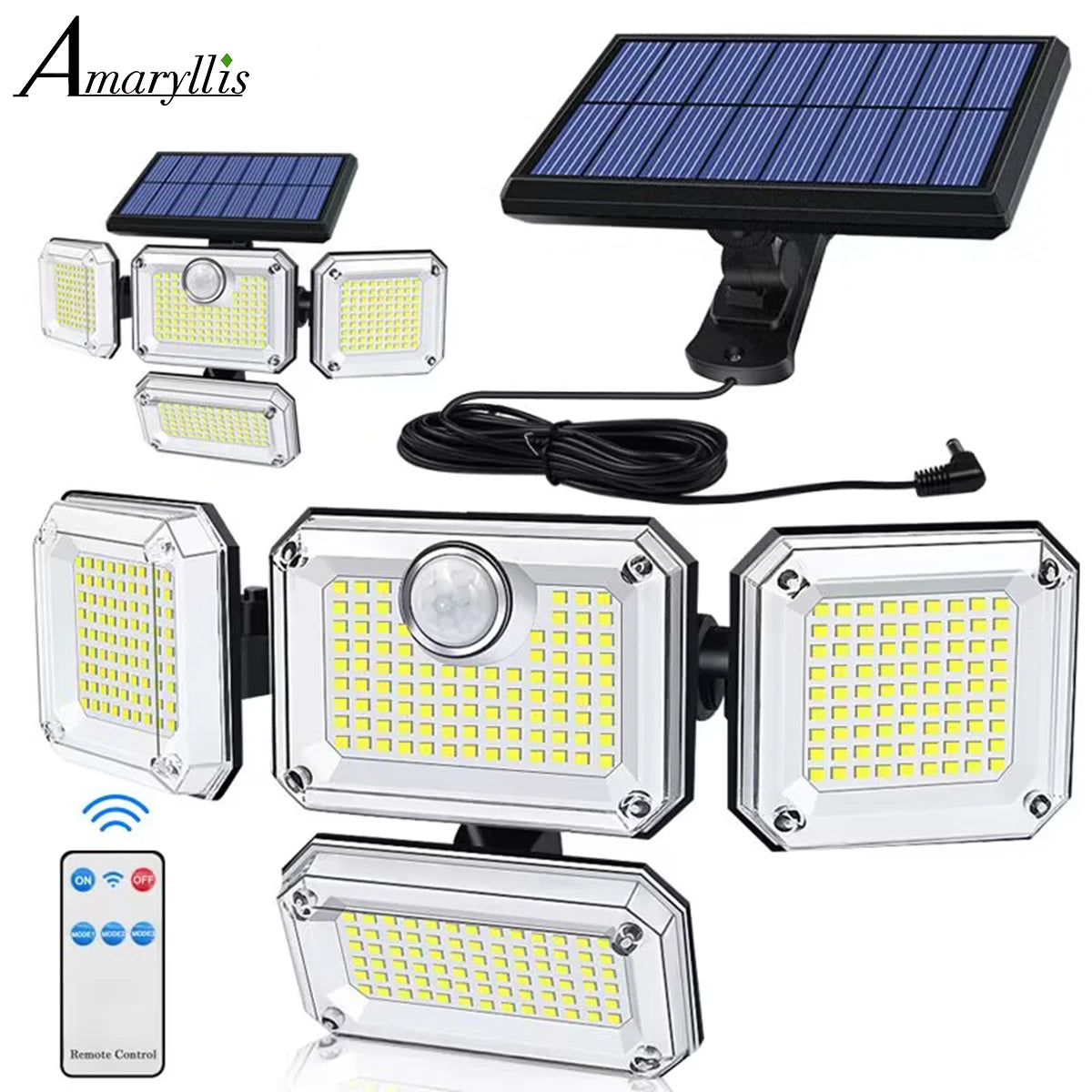 20w Solar Light 122/333led IP65 Waterproof Outdoor Indoor Solar Garden Lamp With Adjustable Head Wide Lighting Angle With 3 Mode