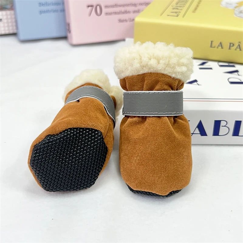 4Pcs/Lot Winter Thick Warm Dog Shoes Soft Plush Non-slip Waterproof Snow Boot Puppy Outdoor Walking Shoes Pet Accessories