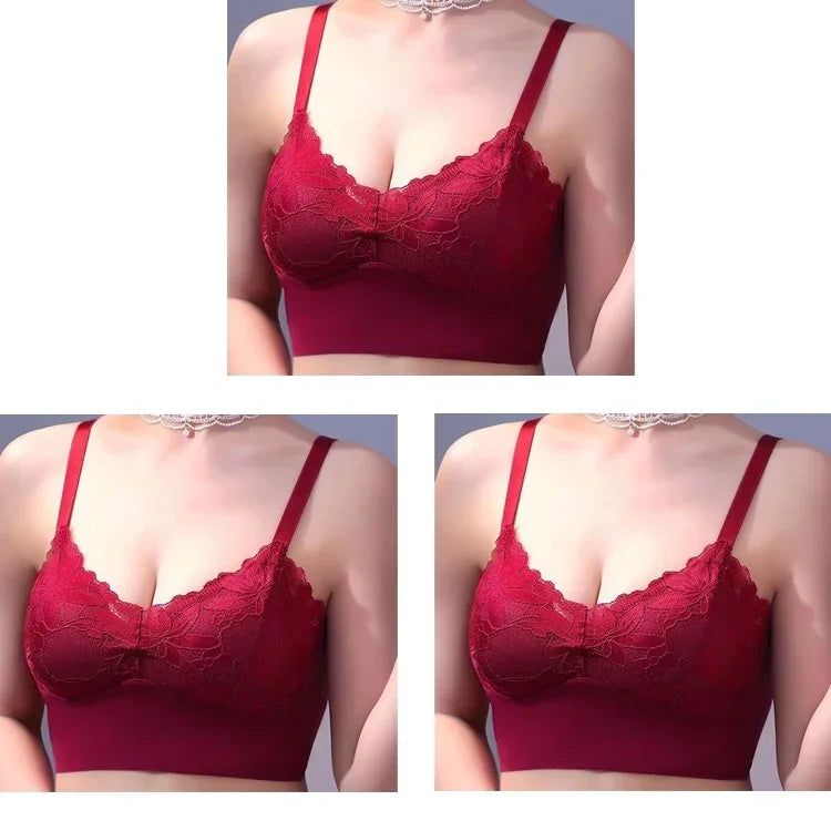 3pcs Ice Silk Seamless Lace Bra No Steel Ring Comfortable Large Size Bra vest bra Gather Anti Sagging Underwear