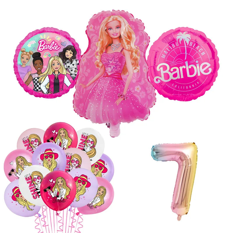 Barbie Birthday Party Supplies Pink Girl Disposable Tableware Banner Cupcake Topper Background Princess Balloons Gift Bag