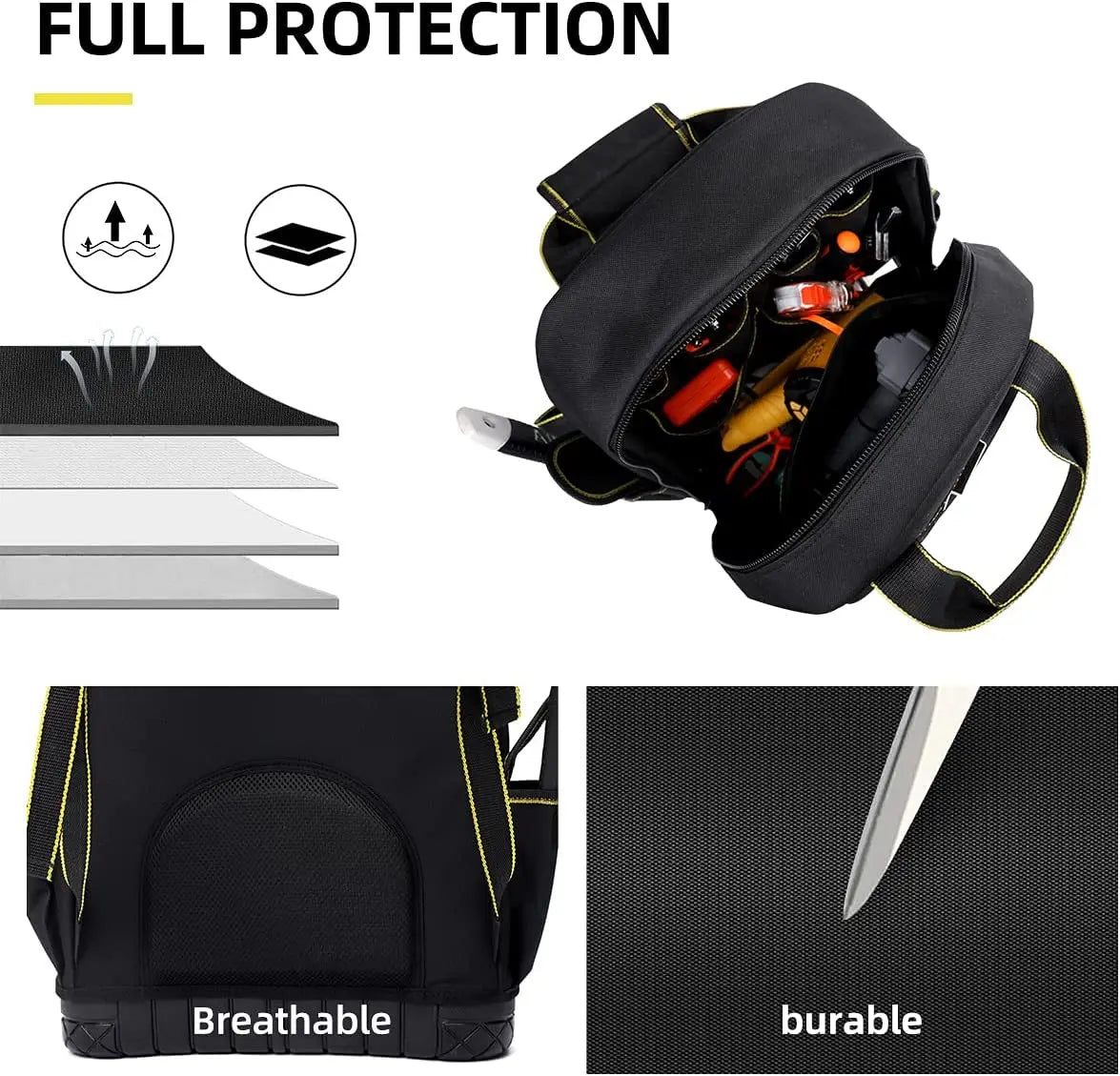 AIRAJ Waterproof Tool Backpack Tool Bag Rubber Base Heavy Duty Tool Organizer Electrician Plumber Maintenance Worker Tool Bags