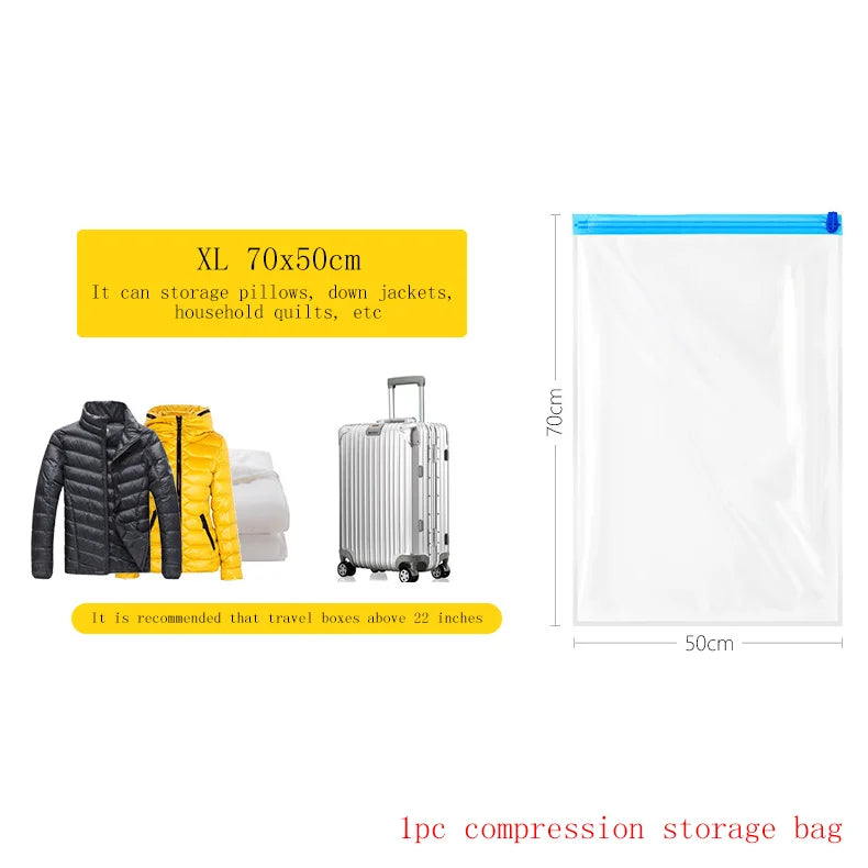 2023 Roll-Up Compression Vacuum Clothes Storage Bags Space Saver Foldable Travel Luggage Seal Pouch Home Package Packing Cube