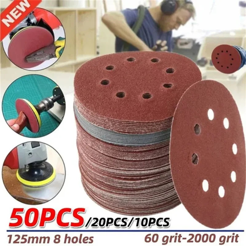 8 Hole 125mm Sandpaper Woodworking Metal Grinding Disc Abrasive Polishing Tool 40/1000/2000 Grit Sanding Discs