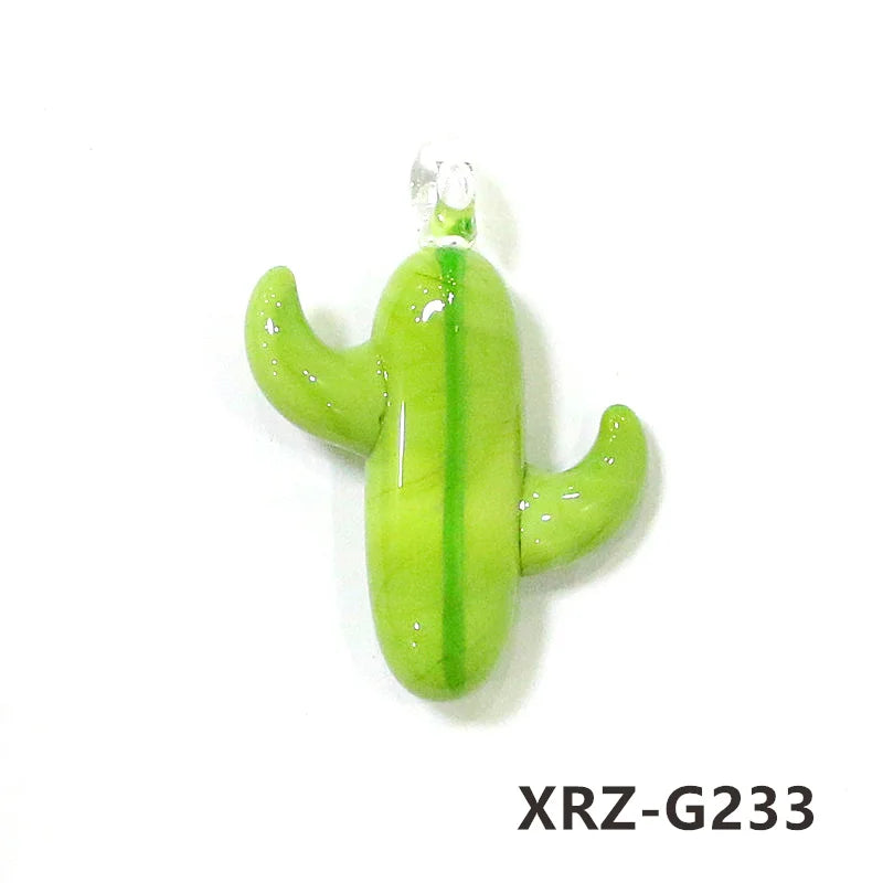 2pcs INS Style Mini Cute Cactus Charm Glass Pendant Rare Plant Ornaments DIY Women's Fashion Jewelry Necklace Making Accessories