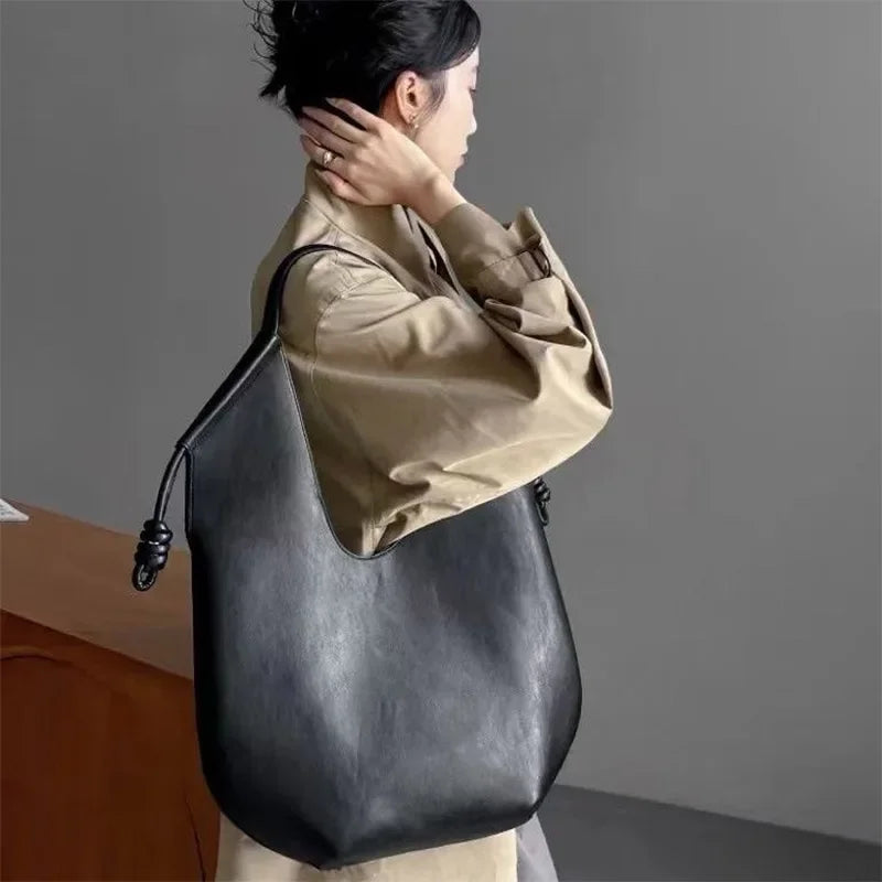 Brand Large Capacity Black Underarm Bag For Women Luxury Designer High Quality Soft Leather Handbag Niche Totes Cross Body Bag