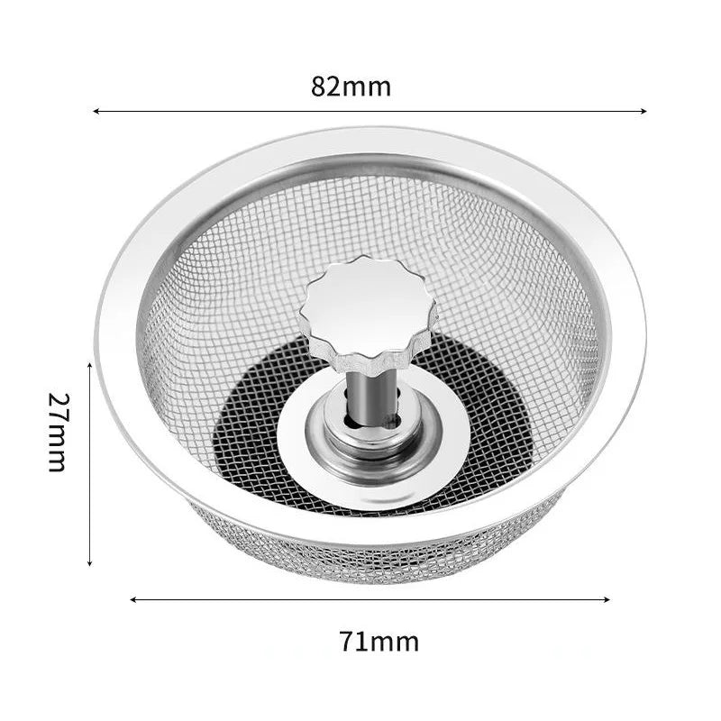 2Set Kitchen Sink Strainer With Handle & Stopper Replacement Drain Basket Stainless Steel Mesh Filter Waste Hole