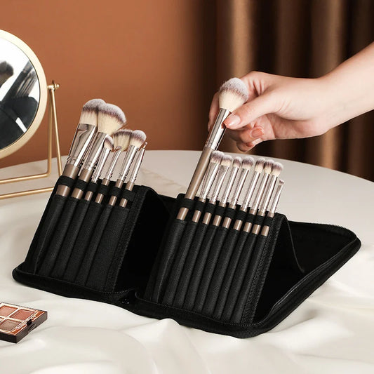 15 Holes Foldable Women Makeup Brush Tools Bag Waterproof Large Capacity Travel Makeup Brushes Storage Beauty Tools Pouch Holder