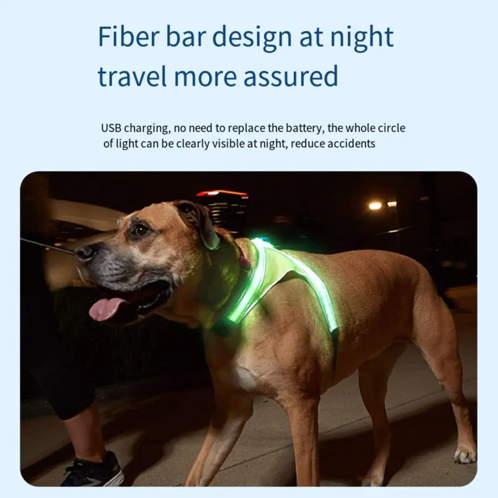 Adjustable LED Light Up Dog Harness Rechargeable Glowing Pet Vest Harness Safety Soft LED Pet Collar Fits Medium Large Dogs