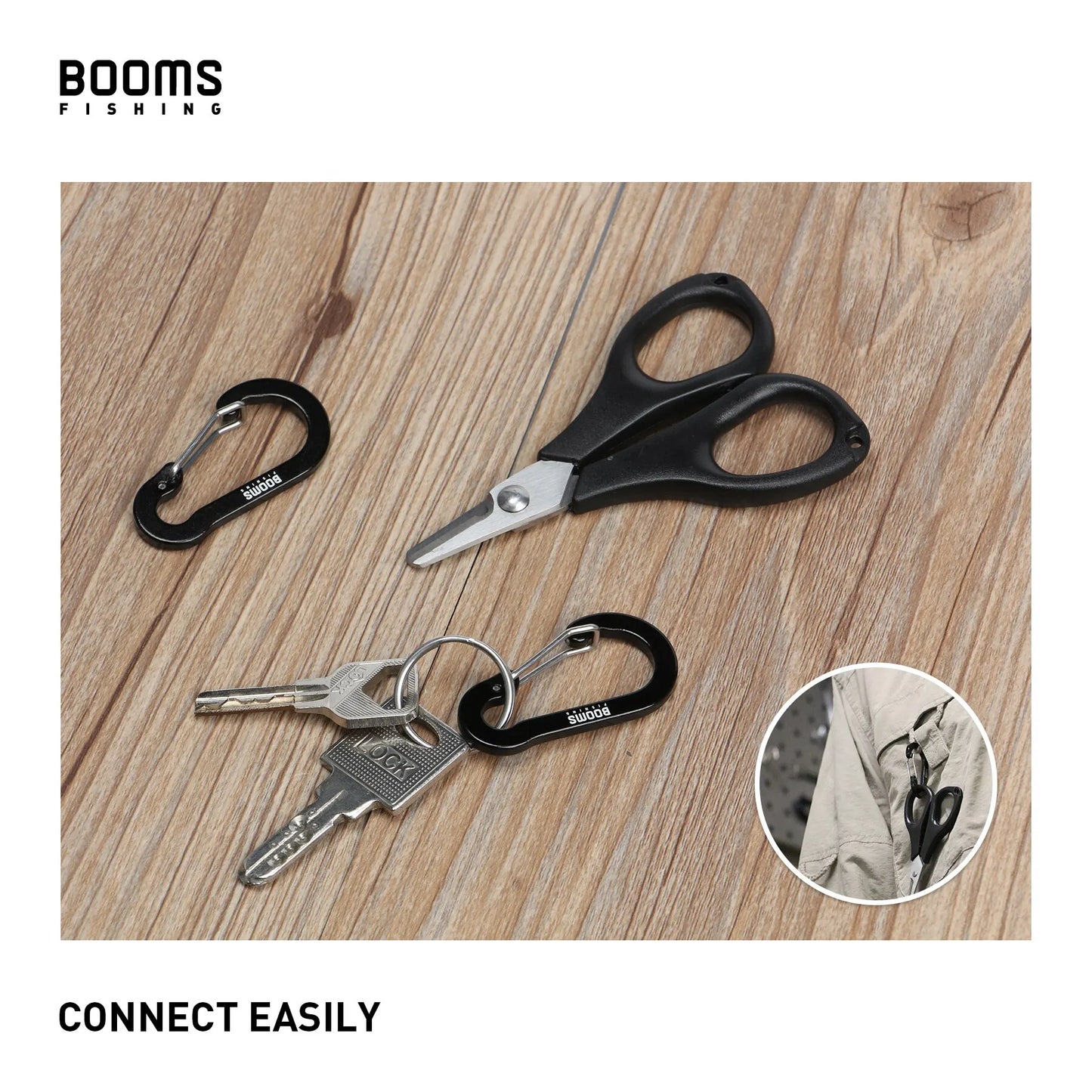 Booms Fishing CC1 6Pcs Aluminum Alloy Carabiner Keychain Outdoor Camping Climbing Snap Clip Lock Buckle Hook Fishing Accessories