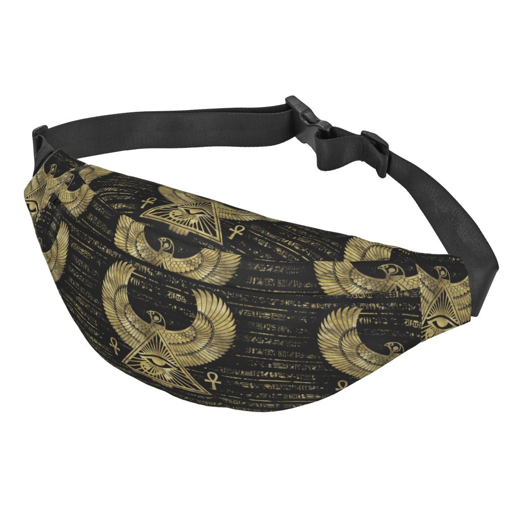 Ancient Gold Pharaoh Egypt King Tut Fanny Bag Custom Egyptian Hieroglyphic Sling Crossbody Waist Pack Hiking Phone Money Pouch