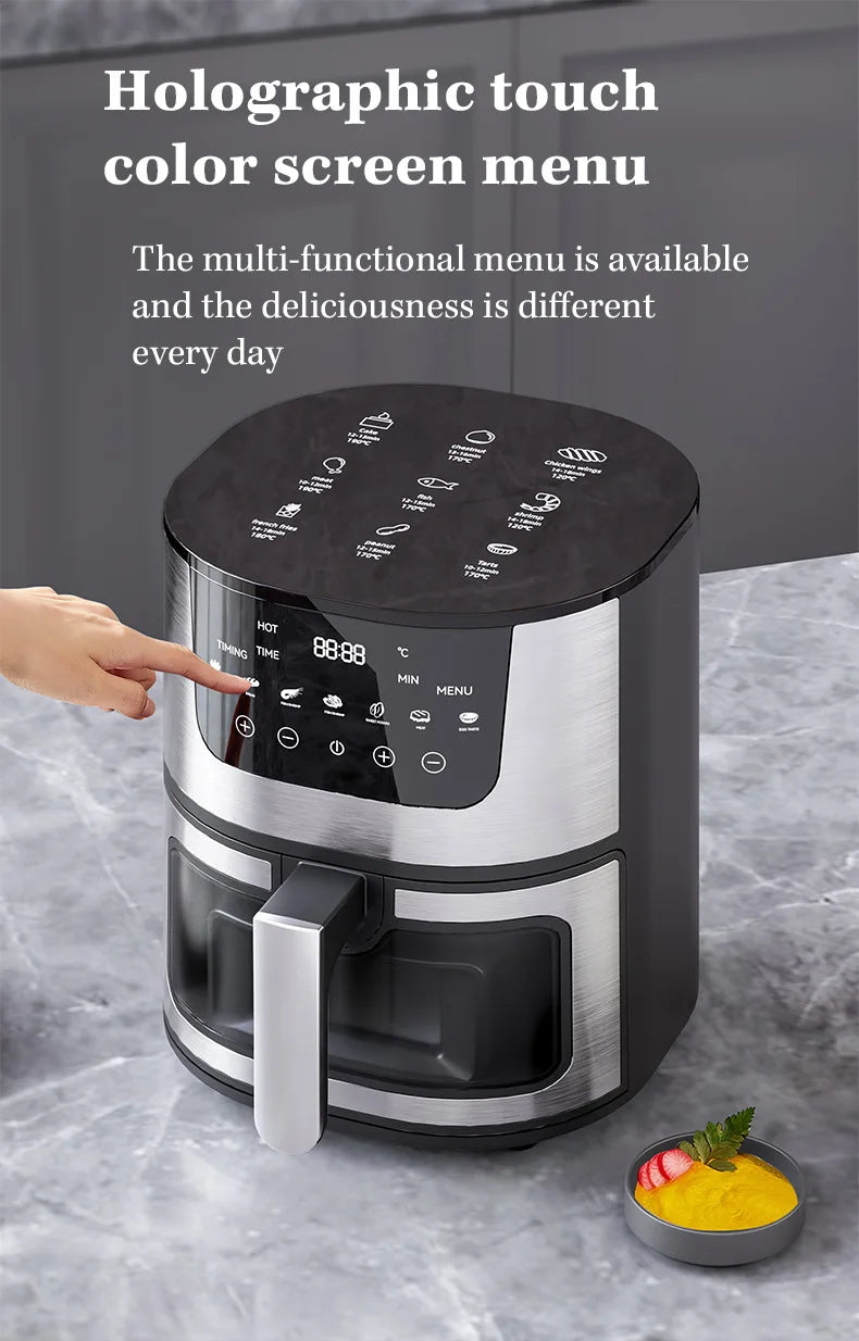 2024 New 4L Large Capacity Household Automatic Intelligent Air Fryer Visual Window Design Touch Screen Stainless Steel Oven