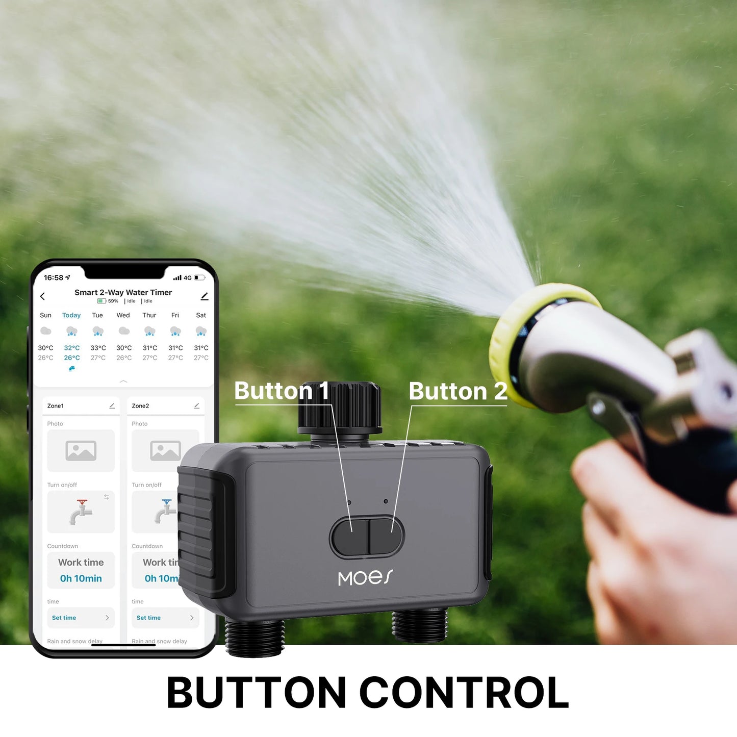 Bluetooth Smart Garden Sprinkler Water Timer by 2 Way Rain Delay Filter Washer Programmable and Automatic Irrigation Controller