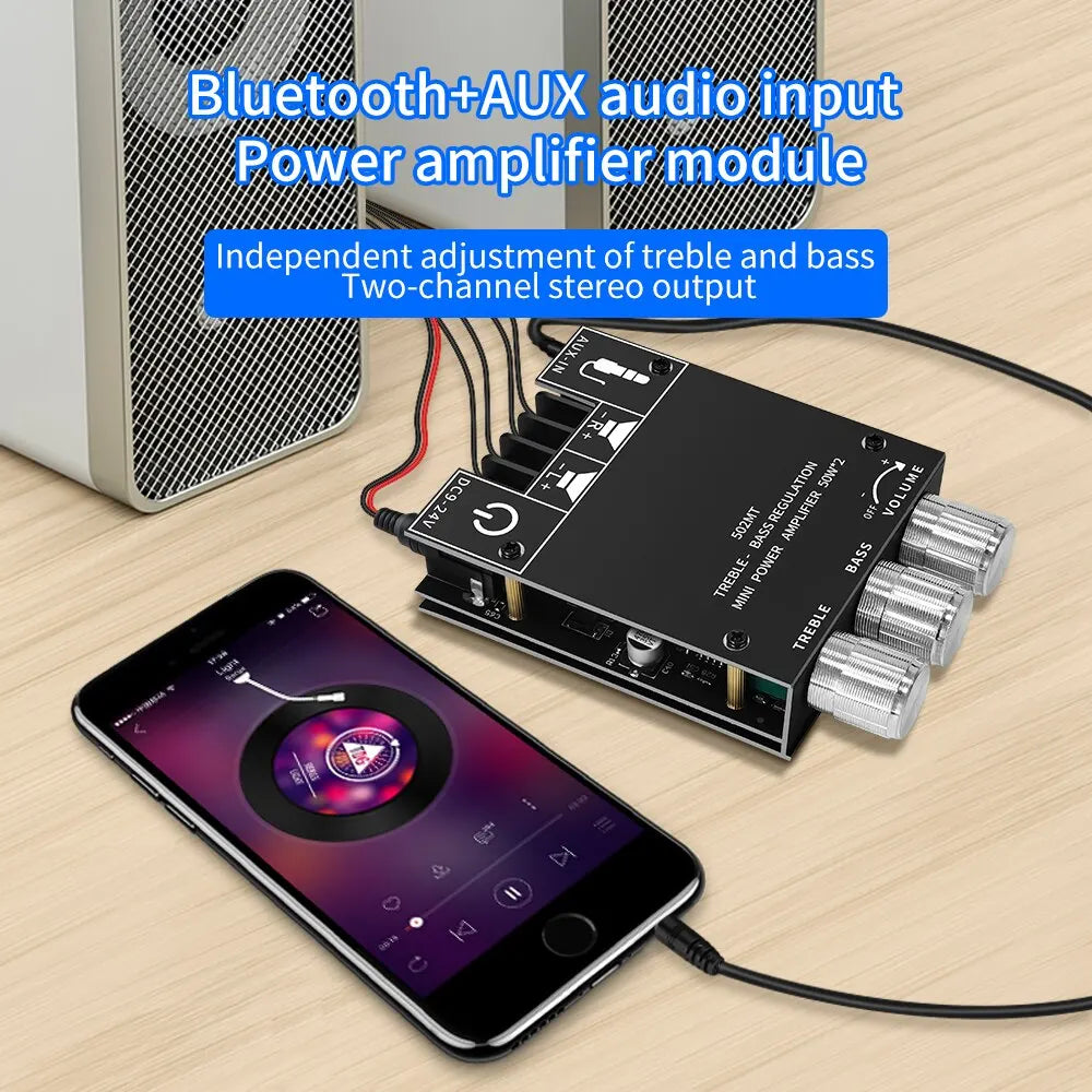 ZK-502MT Bluetooth 5.0 Subwoofer Amplifier Board 2.0 Channel High Power Audio Stereo Amplifier Board 2X50W Bass AMP