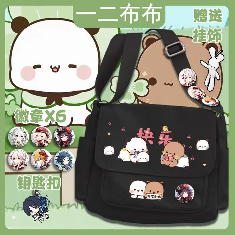 Cartoon bubu and Yier high-capacity Shoulder Bags Student Sports Crossbody Backpack Black White Messenger Bag Girl birthday gift