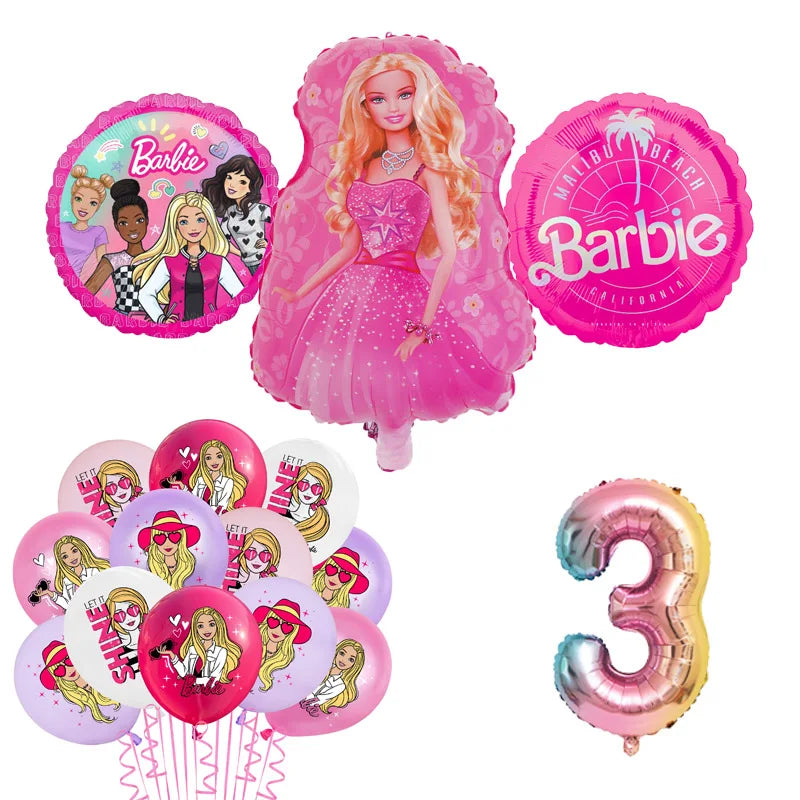 Barbie Birthday Party Supplies Pink Girl Disposable Tableware Banner Cupcake Topper Background Princess Balloons Gift Bag