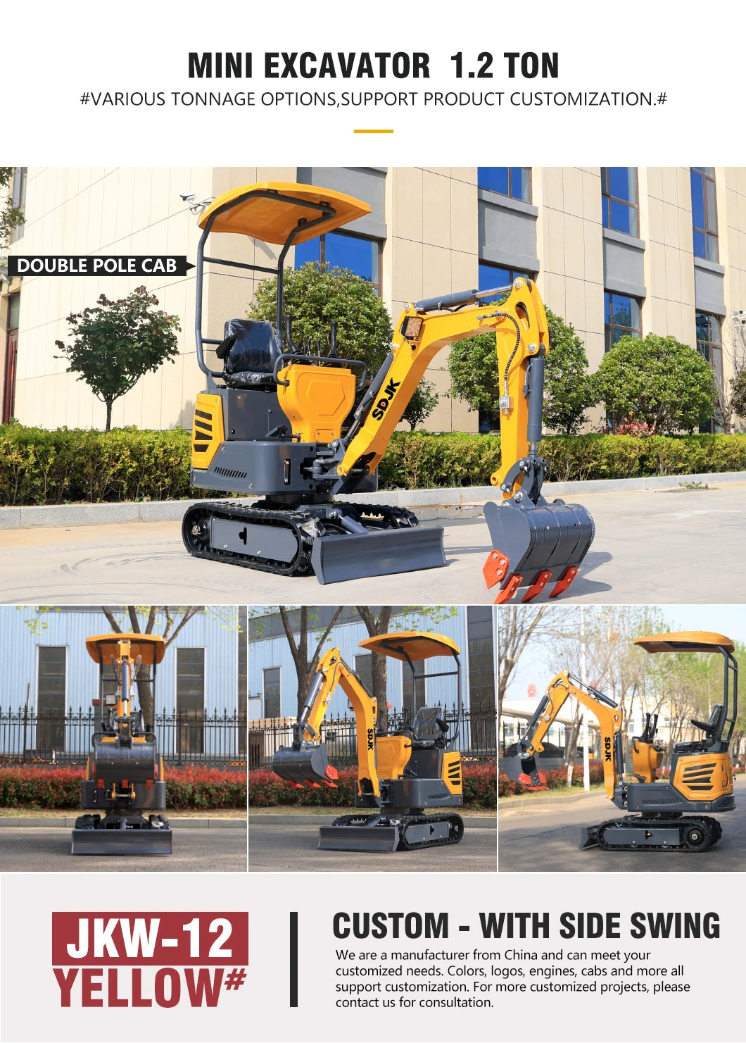 Agricultural orchard Mini Excavator 1000kg With Swing Boom 1T 2 ton Price EPA/EURO 5 Mini Digger Factory Customization For Sale