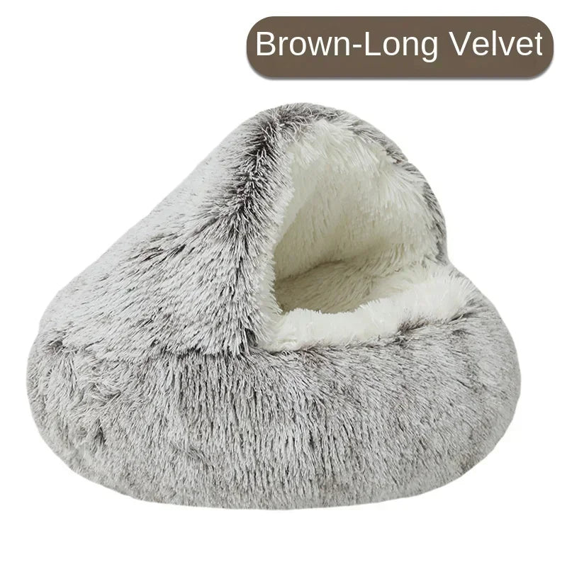 1PC Cat Beds Round Soft Plush Burrowing Cave Hooded Cat Bed Donut for Dogs Cats Comfortable Self Warming Dog Bed Pet Accessories