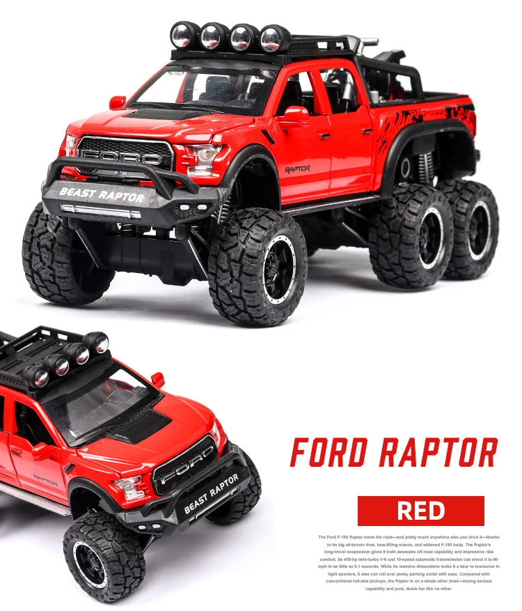 1:24 Pickup Trucks for Boys F150 Raptor Diecast Metal Model Car with Sound and Light for Kids Age 3 Year and up Blue