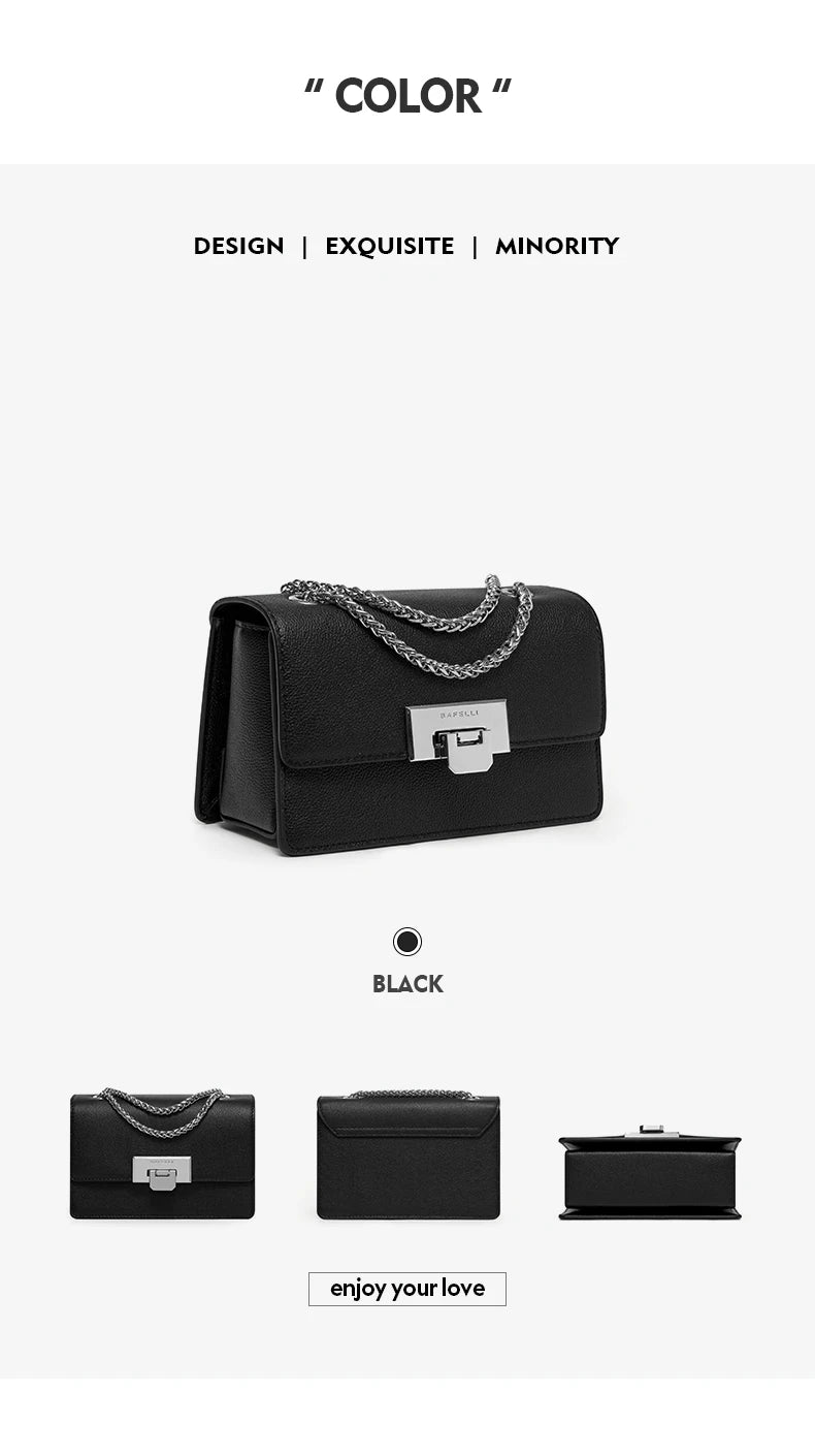 BAFELLI MINI CHAIN BAG WOMEN'S 2024 NEW HANDBAG FASHION SHOULDER CROSSBODY STYLIST COLLOCATION BOX PURSE LUXURY SILVER LEATHER