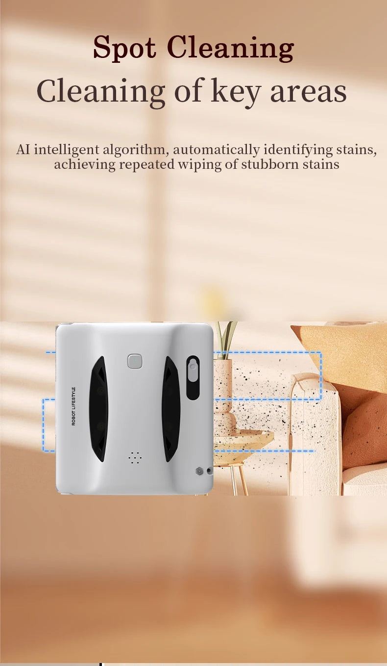 2024 Window Cleaning Robot Cleaner Dural Roller, Spot Clean, 30ML Water Tank Two sides 3 Holes Automatic Spary, Tuya App Control