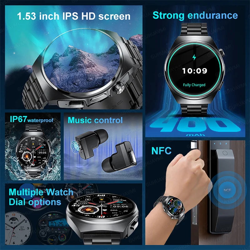 2024 New Smart Watch TWS Headset Two In One Wireless Bluetooth Dual Earbuds Call Health Monitor Sport Tracker NFC Smartwatch man