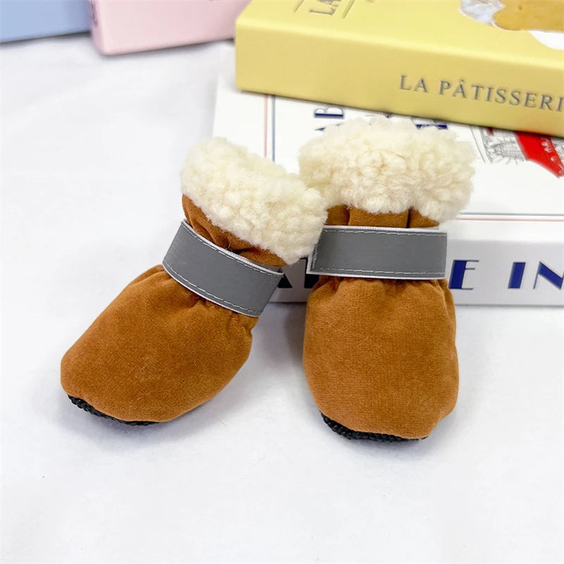 4Pcs/Lot Winter Thick Warm Dog Shoes Soft Plush Non-slip Waterproof Snow Boot Puppy Outdoor Walking Shoes Pet Accessories