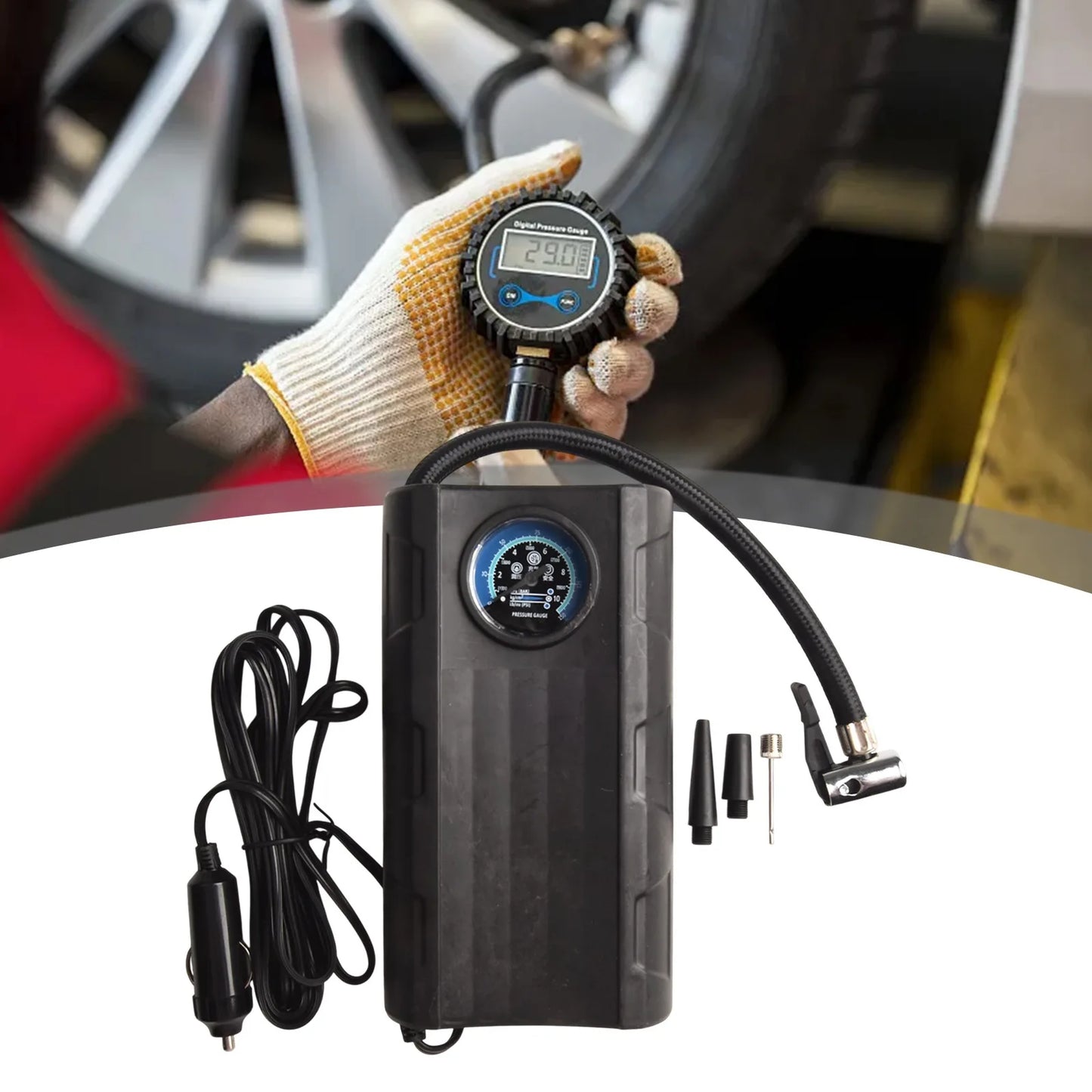 Car Air Pump Electric Air Compressor Portable Self Propelled Tire Pump Handheld Dual-screen Digital Display 12-72V 13-15A 120W