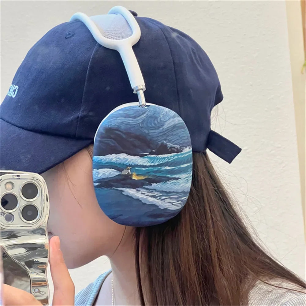 Art Painting Case for Apple Airpods Max For Headphone Airpods Max Protect Anti fall Case Wave The Starry Night Design Fashion