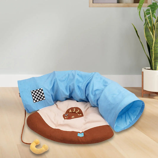 Cat Tunnel and Bed Toy Set Interactive Play Center Exercise with Removable Mat for Bunny Ferrets Indoor Outdoor Hamster